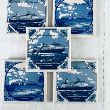 5 x Delft Ceramic Tile Drinks Coaster Holland America Cruise Line Three different cruise ship models cork backed gift for traveller 