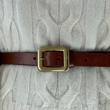 Vintage Eddie Bauer Womens Brown Leather Solid Brass Buckle Waist Belt Made USA 