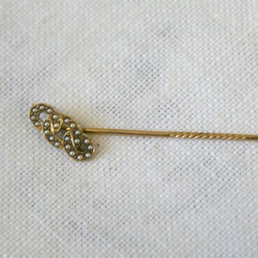 Victorian Oddfellows 14K Gold and Seed Pearl Stick Pin 
