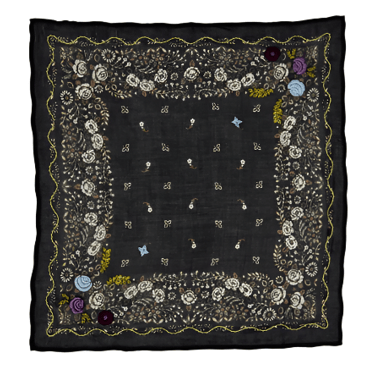 Embroidered Floral Bandana - Jet Black