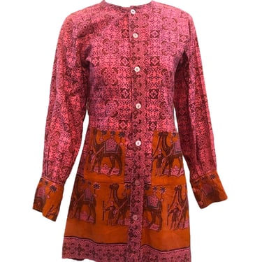 60s Pink Hippie Indian Batik Mini Dress