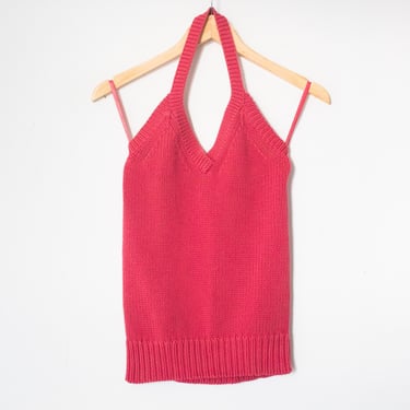 Old Navy | Vintage 00’s Y2K Dust Red Knit Halter Top | Size M, 2000s, Summer, Festival / Back Out, Beachy, Vacation, Boho, Casual, Minimal 