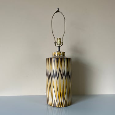 70's Mid-Century Geometric Pattern Ceramic Table Lamp 