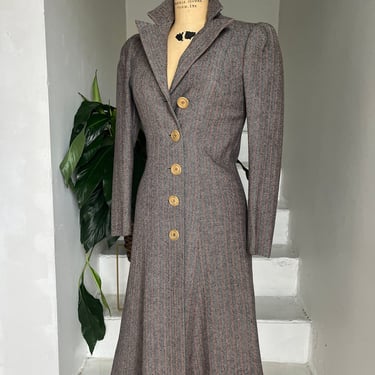 1930s Wool Herringbone Princess Style Coat Vintage Wool Lined 34 Bust Small Vintage 