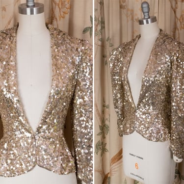 1930s Jacket - Fabulous Rare Vintage 30s Solidly Sequined Peplum Jacket with Killer Sleeves 
