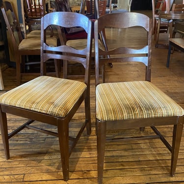 Green and Orange Striped Cushion Wood Dining Chair