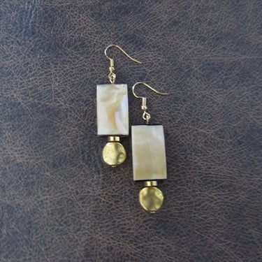 Gold lip shell earrings, yellow mother of pearl earrings 2 