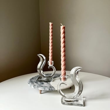 Art Deco Glass Candlestick Holders by L.E. Smith Glass Company 