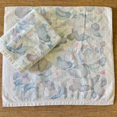 Vintage Springmaid Blue Floral Bath Towels - Set of 2 - Pastel Florals on White 