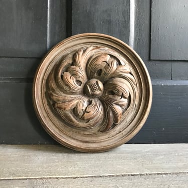 French Carved Rosette, Architectural Wood Plaque, Acanthus Leaf Design, Furniture, Wall Mount, Chateau Decor 