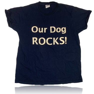 Our dog ROCKS! Crewneck T-shirt // Size Medium // Navy Tee 