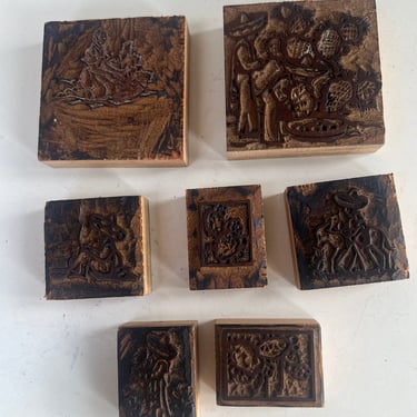 Vintage Printing Wood Blocks Set 7 Mexican Themes 