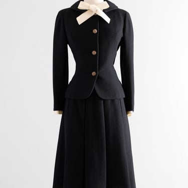 Preppy 1960’s Chanel Inspired Black Wool Suit Set by I.Magnin / S