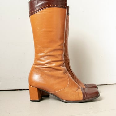 1970s Boots Brown Leather Two Tone 6 1/2 
