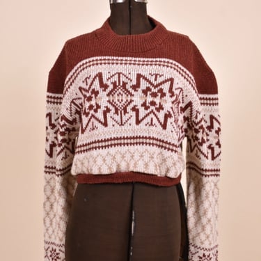 90s Rust & Cream Cropped Sweater, XL