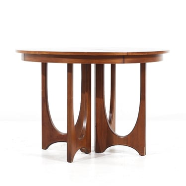 Broyhill Brasilia Walnut Round Pedestal Dining Table with 3 Leaves - mcm 