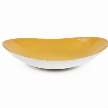 Krenit Style Enameled Bowl White Yellow Mid Century Modern 