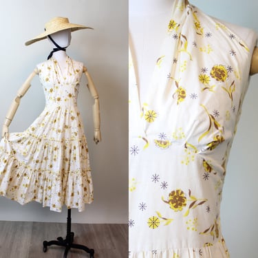 1950s cotton FLORAL HALTER dress xs  | new summer 