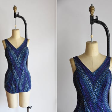 1950s Snake River swimsuit/ vintage 50s bombshell bathing suit/ multi-colored skin skin romper 