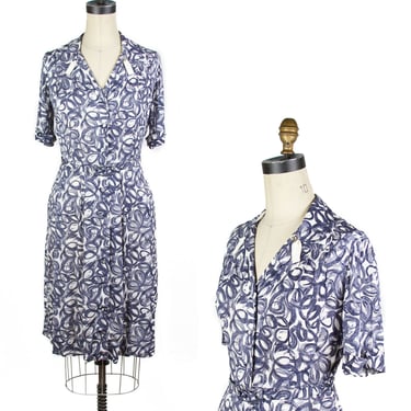 1940s Dress // Swirl Paint Brush Strokes Rayon Shirtwaist Dress by Betty Frocks 