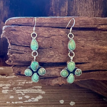 TURQUOISE CACTI DROPS Sterling Silver Dangle Earrings | M Silversmith Hallmark | Navajo Made | Native American, Southwestern Jewelry 