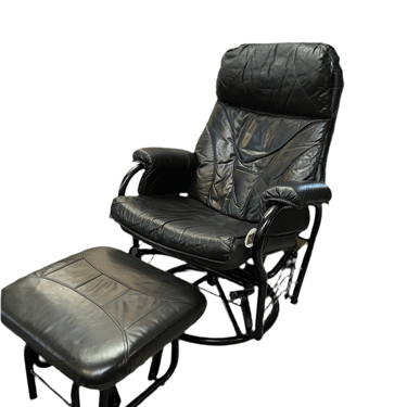 Black Leather Rocker Chair with Ottoman
