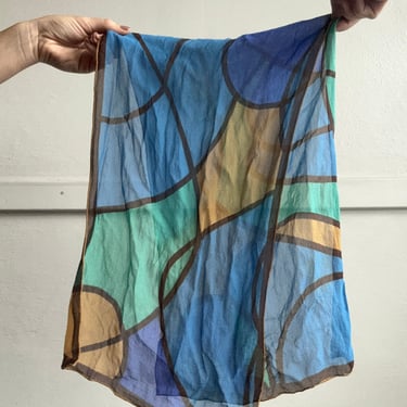 vintage chiffon blue and green patterned neck scarf 