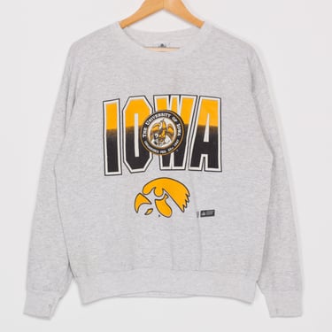 Large 90s University Of Iowa Crewneck Sweatshirt | Vintage Heather Grey Collegiate Graphic Pullover 