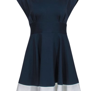 Kate Spade - Navy Colorblocked Fit & Flare Ponte "Fiorella" Dress w/ White Stripe Hem Sz S