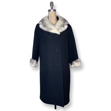 1960s black coat with white mink collar and cuffs 