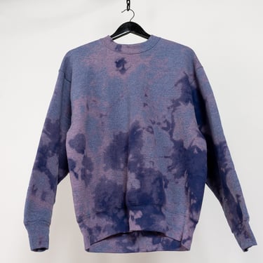 TIE DYE SWEATSHIRT Vintage Pullover Bleached Blue Purple Cotton 90's Oversize / Large 