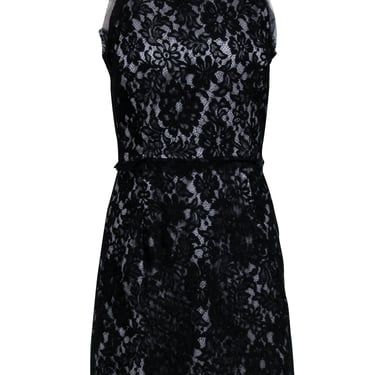 Milly - Black & Grey Sleeveless Lace Shift Dress Sz S
