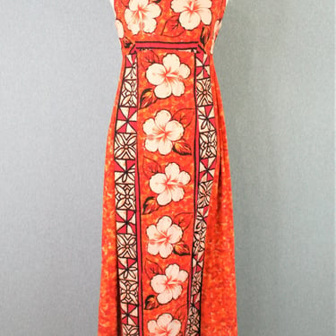 1960-70s - Orange - Ui Maikai  - cotton - Pool Party Dress - Tiki - Mid Century Mod 