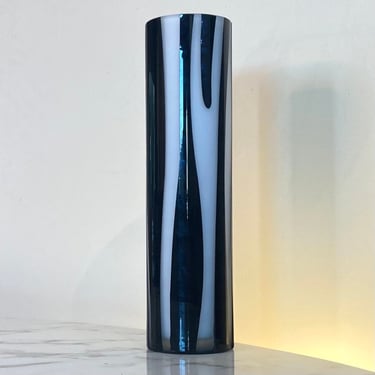 Tall and rare La Murrina Murano zebra pattern fused glass vase 