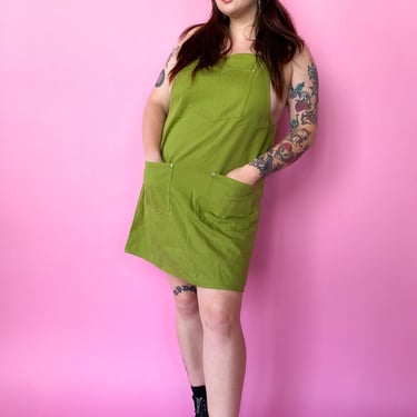 1990s Green Denim Overall Dress, sz. 1X