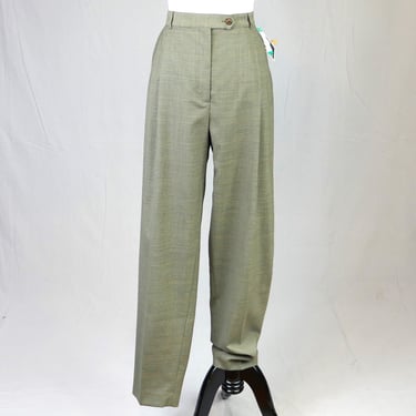 90s NWT Pleated Checkered Pants - 32" waist, Sage Green Check Wool High Rise Trousers, Deadstock Country Shop - Vintage 1990s - 31.5" inseam 