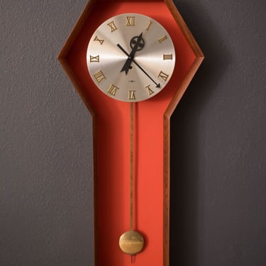 Mid Century Walnut Arthur Umanoff Meridian Pendulum Wall Clock for Howard Miller 
