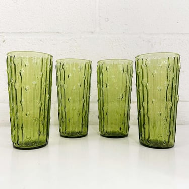 Vintage Anchor Hocking Tahiti Tumblers MCM Glassware Glasses Tiki Bar Green Bamboo Mid-Century Glassware Set of 4 1960s 1960s Dopamine Decor 