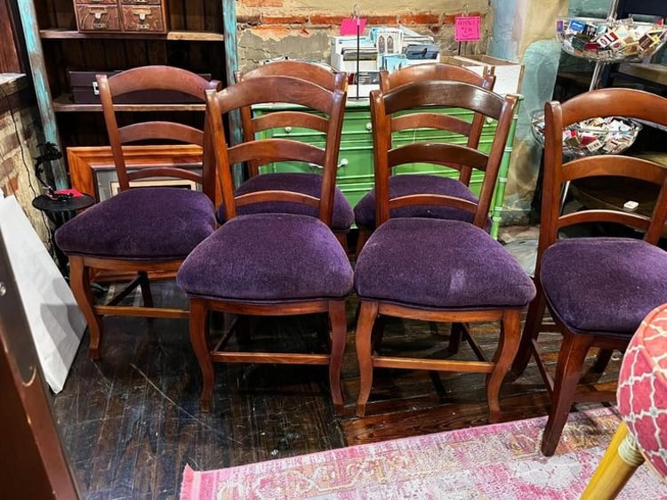 Purple velvet chairs,  6 available. 