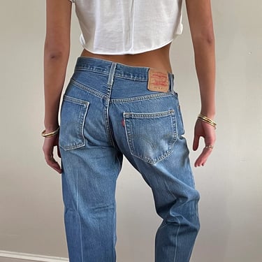 80s Levis 501 jeans / vintage light wash faded patched red tab relaxed boyfriend baggy slouchy button fly Levis 501 jeans | 31 x 30 