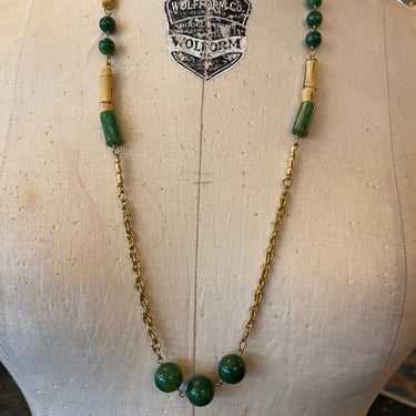 1970s necklace, green bakelite, vintage jewelry, bamboo, ethnic style, 70s jewelry, vintage necklace, asian style, 70s accessories 