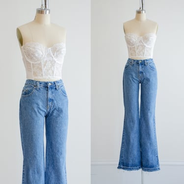 vintage bellbottom jeans 90s y2k Candie's frayed flare jeans 