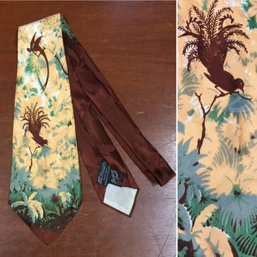 Vintage 1940’s Necktie, Exotic Bird Print, “Fashion Craft”, 1950’s Tie, Rockabilly Tie, Swing Tie, Mid Century Tie, Vintage Tie 