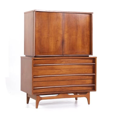 Young Manufacturing Mid Century Walnut Curved Highboy Dresser - mcm 