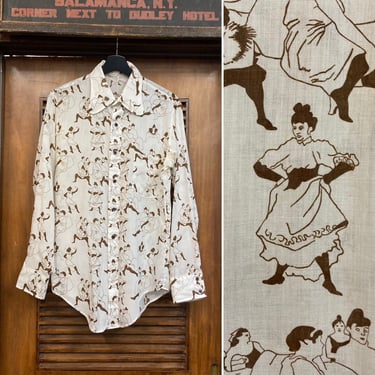 Vintage 1960’s “Van Heusen” Pop Art Mod Glam Rock Cartoon Lady Shirt, 60’s Pop Art Dancer Shirt, Vintage Glam Shirt, Vintage Clothing 