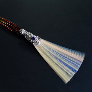 Antique Arts Crafts Edwardian Multi-Color Spun Glass Paste Aigrette Hair Comb Ornament 