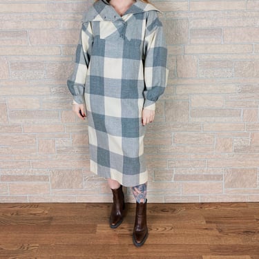 70's Evan-Picone Wool Knit Plaid Winter Midi Dress 
