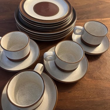 Vintage Denby England Potters Wheel Rust Stoneware Set, 1970's Denby Stoneware Dinnerware 