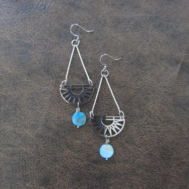 Blue mother of pearl shell and silver earrings 2 