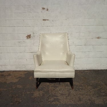 Mid Century Modern Chair Lounge Armchair White Leatherette Chesterfield Handsome Rustic Chippendale Mid Century English Seating Accent 